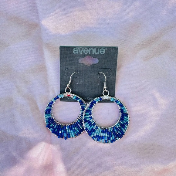 Avenue Jewelry - Avenue Navy and Teal Seed Bead Hoop Earrings